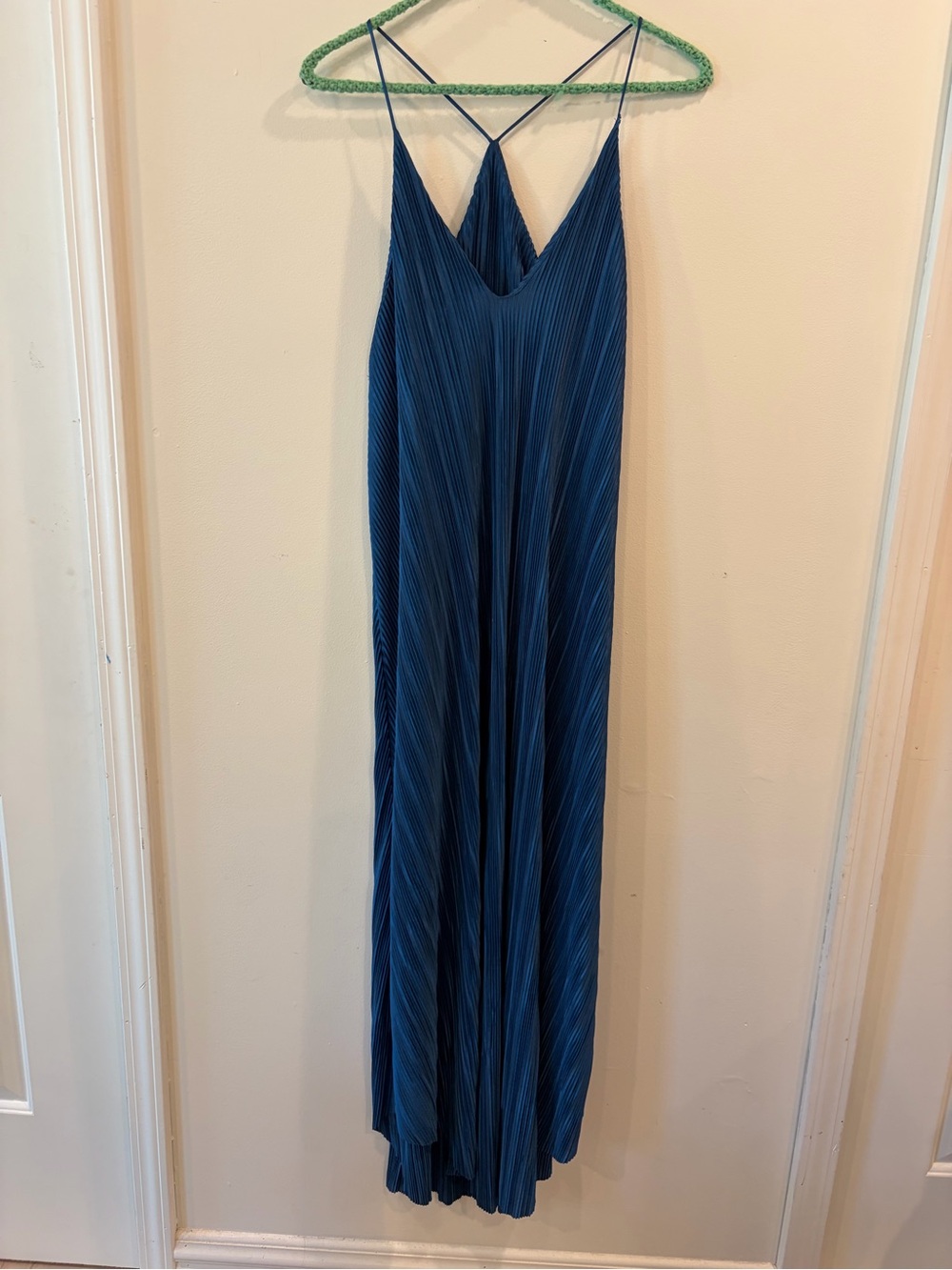 Zara Blue Pleated Spaghetti-Strap Maxi Dress - Women's